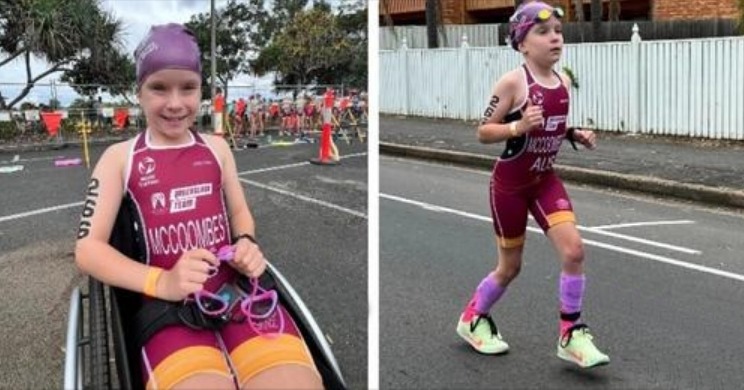 Cette petite fille atteinte de spina bifida réussit à terminer un triathlon alors qu’elle pensait ne jamais pouvoir marcher